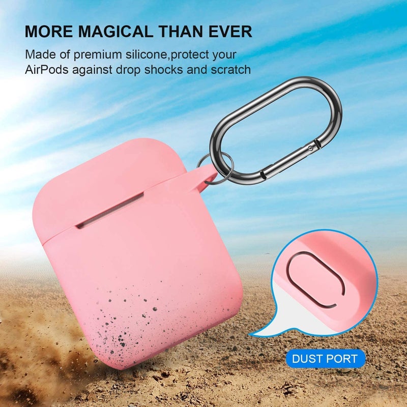 ATUAT Compatible with AirPods Case Cover, Full Protective Silicone Skin Dust-Proof Designed for Apple AirPods 1st 2nd Generation with Keychain, Front LED Visible, Pink - Image 2